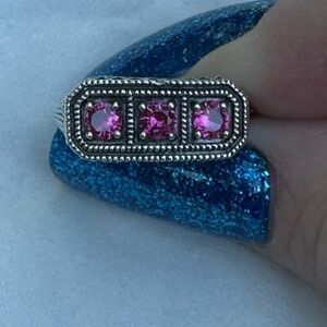 Sterling Silver ruby Three-Stone Ring with antiquing